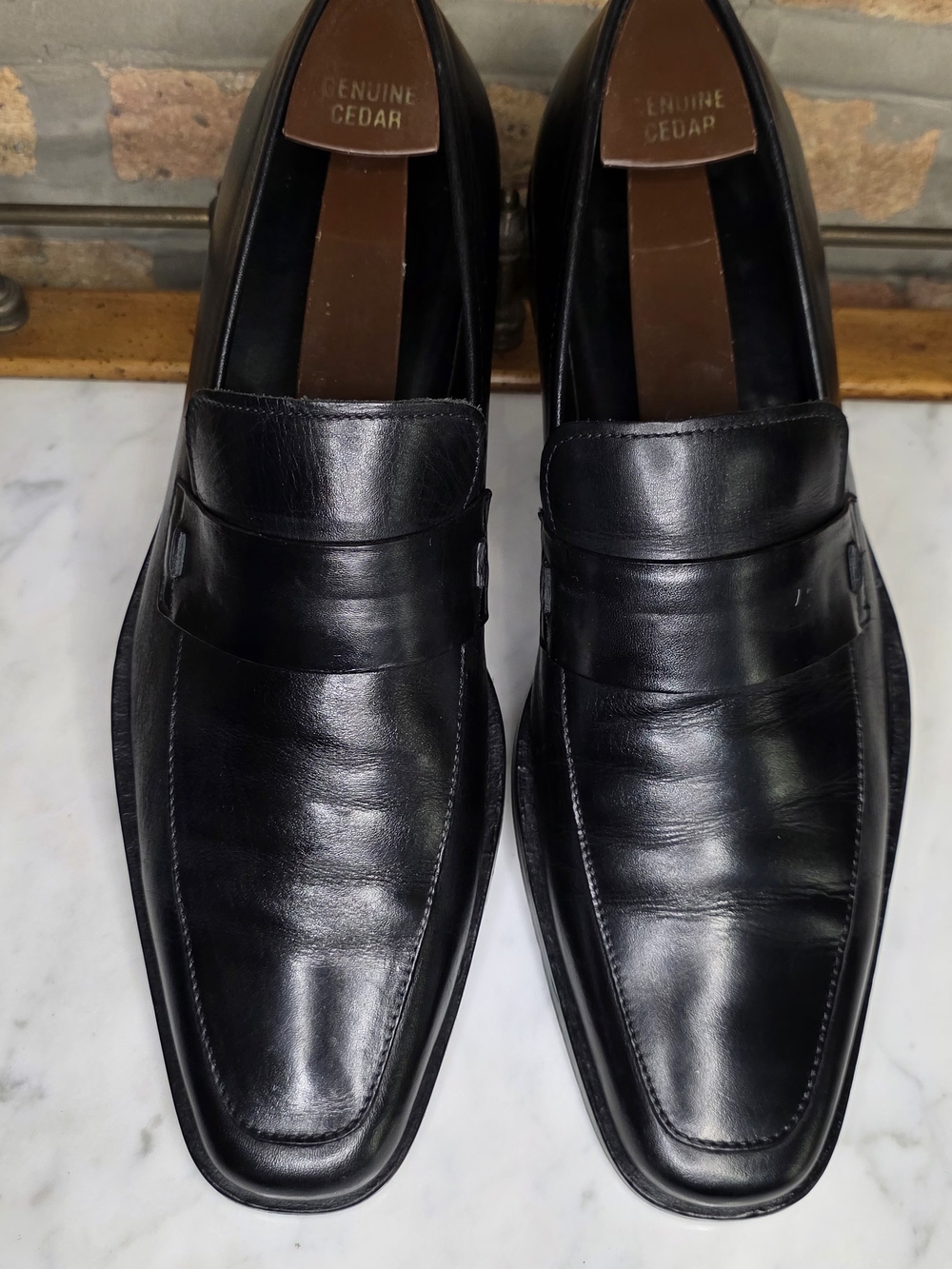 Hugo Boss Black Leather Slip-On Penny Loafers 9.5